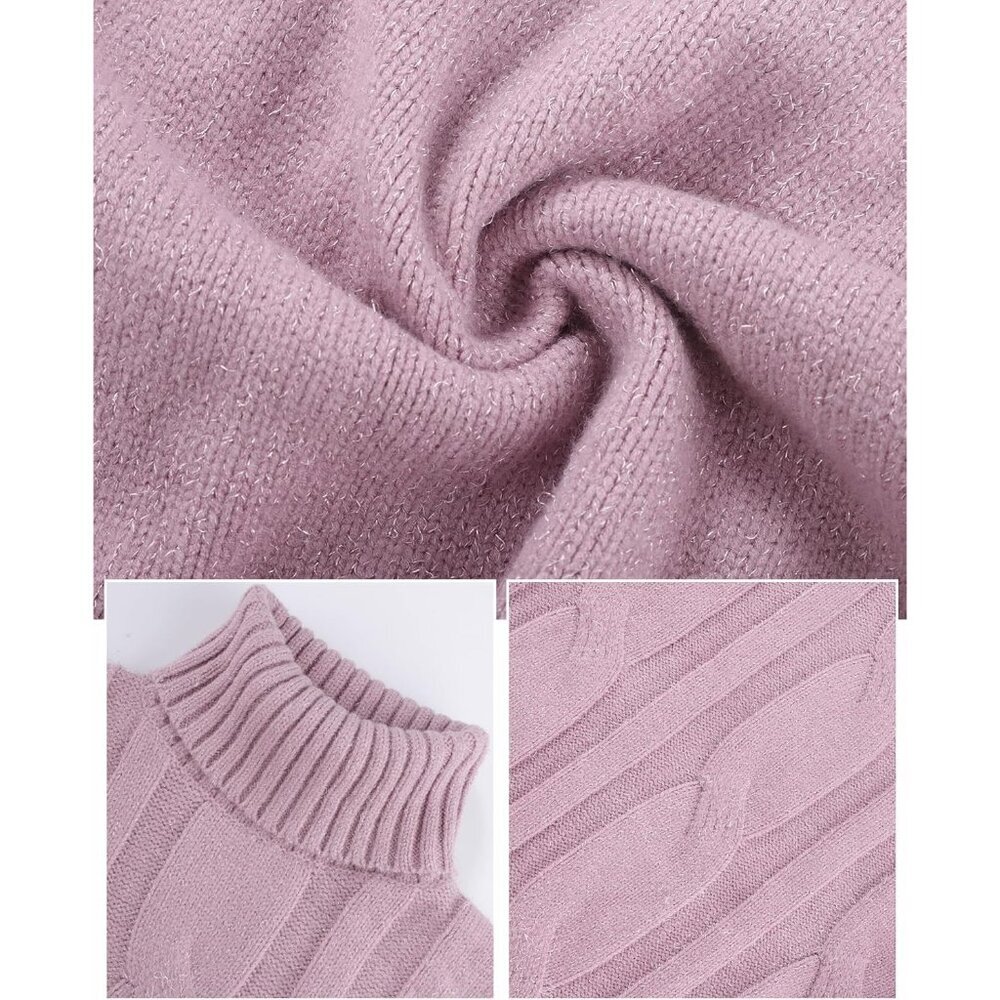 Women's Long Sleeve Turtleneck Sweater Dresses Ribbed Knit Midi Dress Purple - Picture 4 of 4